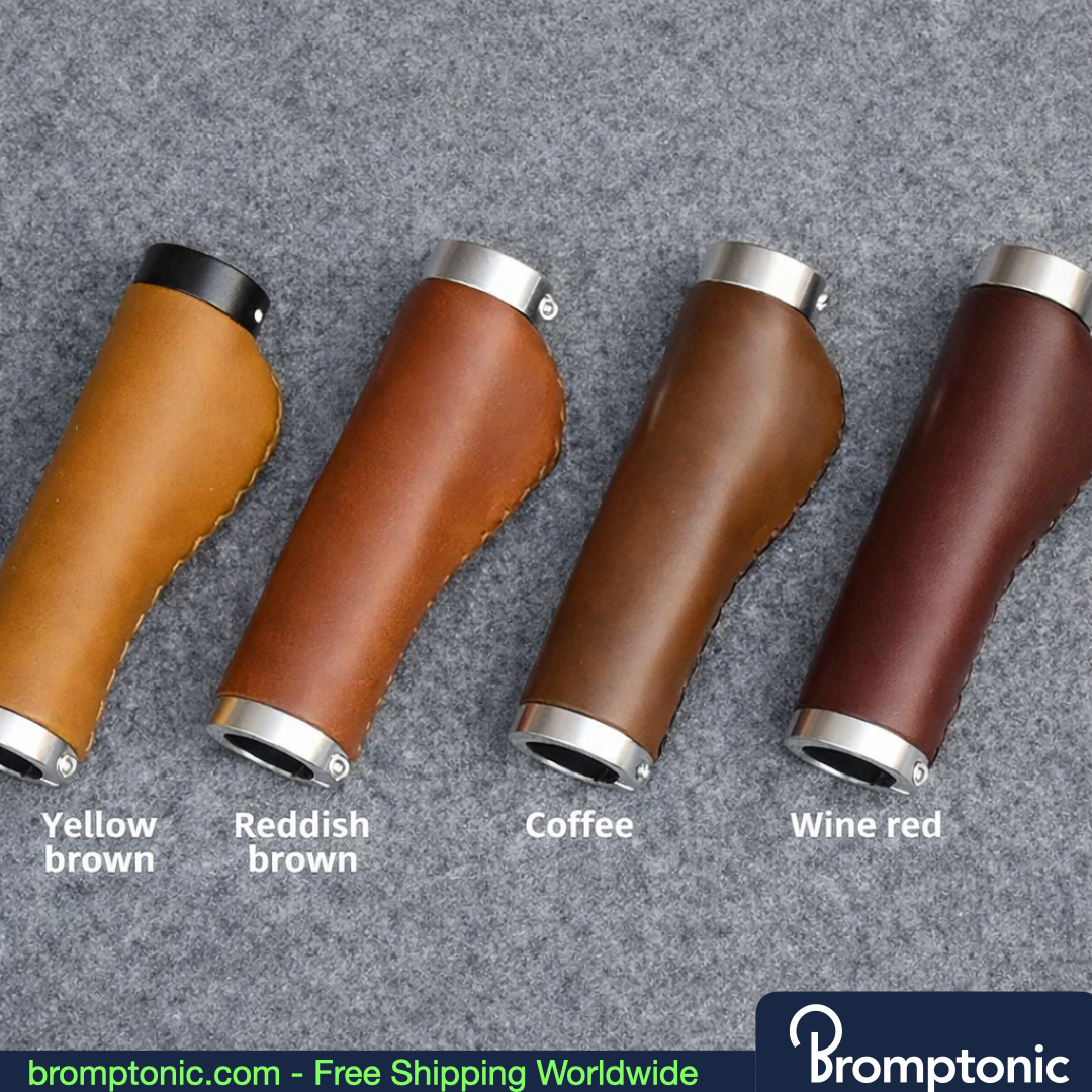 Brompton 128mm Leather Handlebar Grips, Dark Green Leather w, Bromptonic accessory