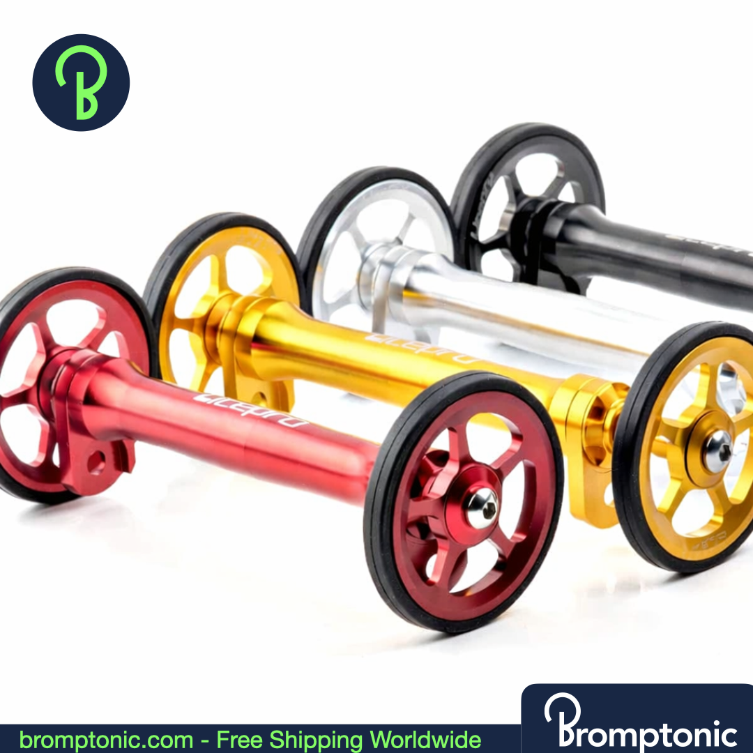 Brompton Rear Rack Easy-Wheel Extension Bar, GOLD Wheel 2pecs, Bromptonic accessory