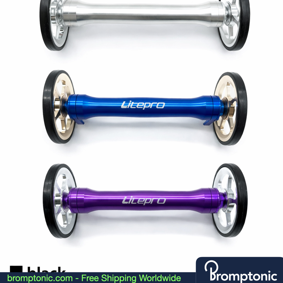 Brompton Rear Rack Easy-Wheel Extension Bar, BLUE Wheel-Rod, Bromptonic accessory