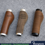 Brompton 128mm Leather Handlebar Grips, Reddish Brown Leathe 1, Bromptonic accessory
