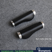 Brompton 128mm Leather Handlebar Grips, Black Leather with B, Bromptonic accessory