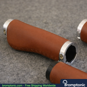 Brompton 128mm Leather Handlebar Grips, Coffee Leather with  1, Bromptonic accessory