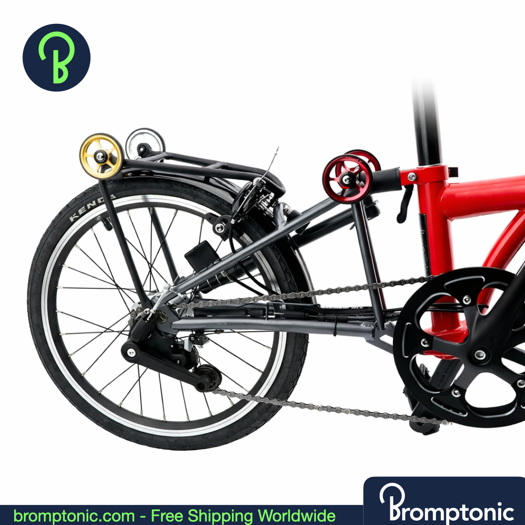 Brompton Rear Rack Easy-Wheel Extension Bar, RED Wheel 2pecs, Bromptonic accessory