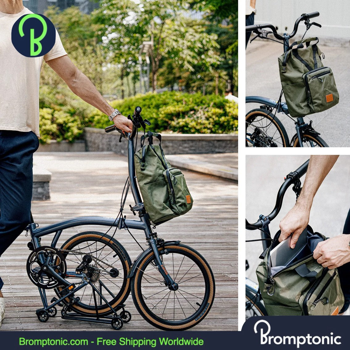 Brompton Folding Bike Backpack Bolsa multifuncional con cremal