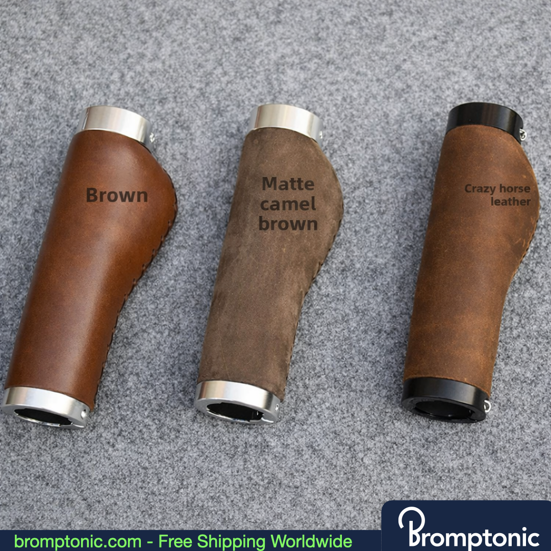 Brompton 128mm Leather Handlebar Grips, Dark Brown Leather w, Bromptonic accessory