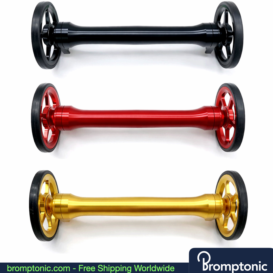 Brompton Rear Rack Easy-Wheel Extension Bar, BLACK Wheel 2pecs, Bromptonic accessory